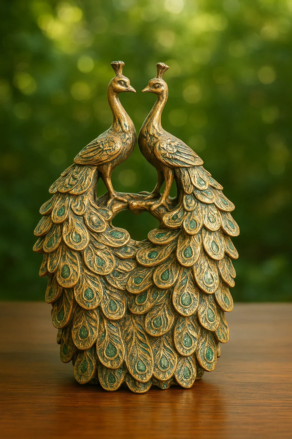 Twin Peacocks Sculpture – Antique Green Decor Pakistan