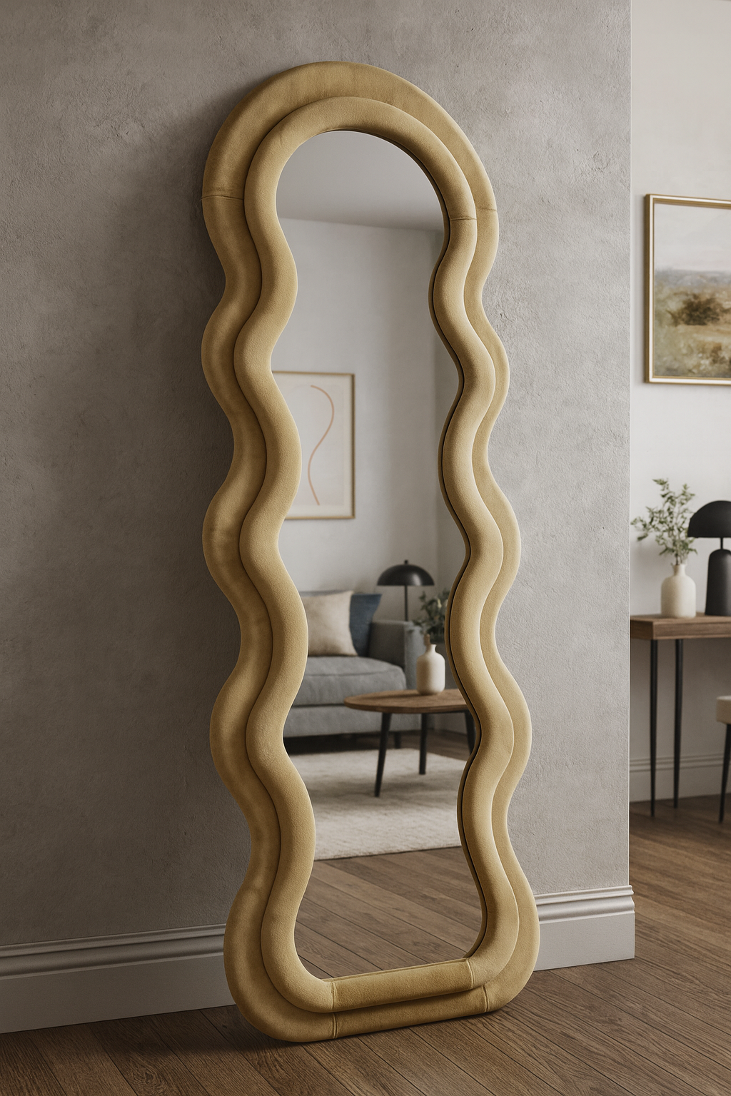 Wavy Round Mirror in Pakistan – Velvet Frame Wall Mirror!!