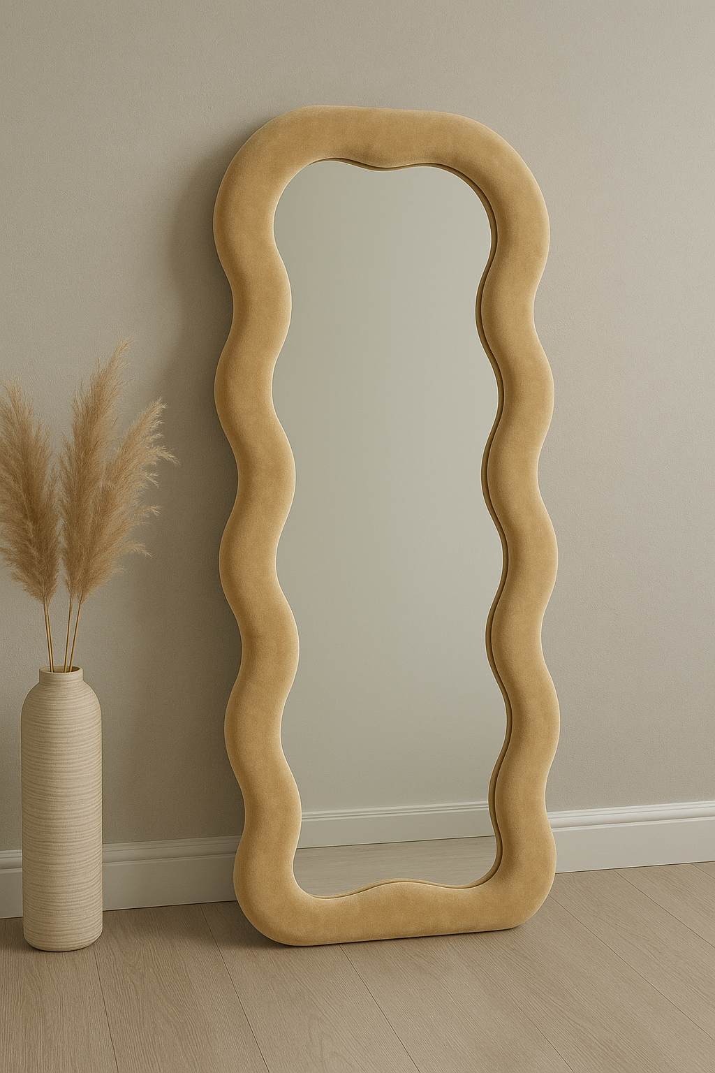 Wavy Round Mirror in Pakistan – Velvet Frame Wall Mirror!!