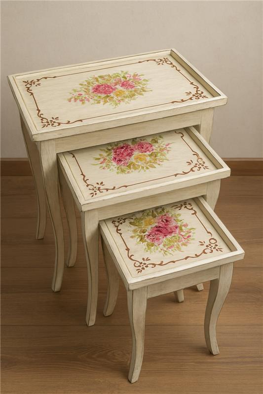 White Blossom Nesting Tables Set of 3 in Pakistan – Hand Painted