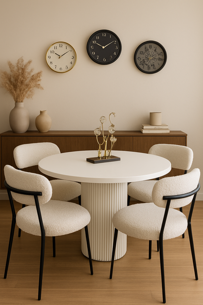 White Boucle Dining Table – 5 Seater Elegant Set