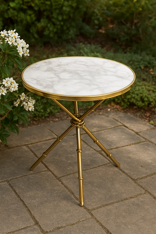 White Marble Top Table – Imported Brass Accent Table