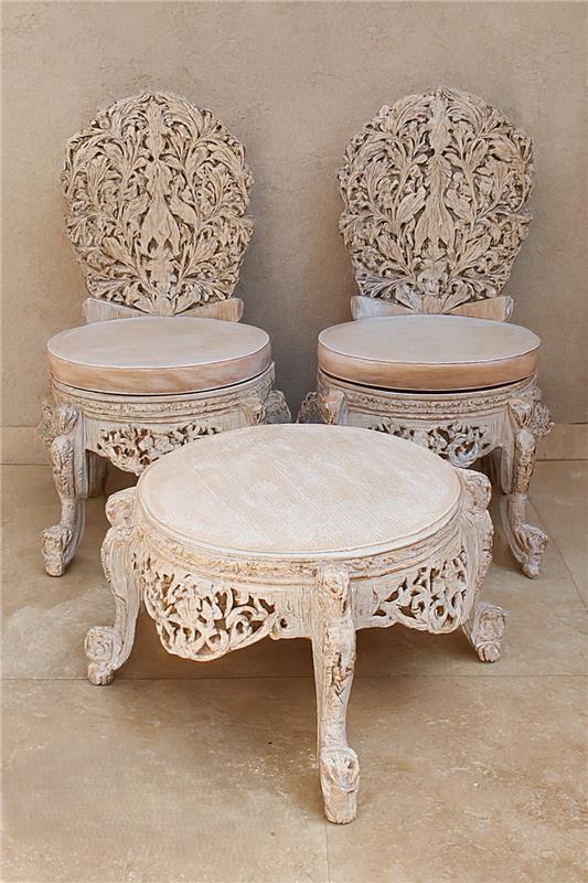 White & Gold Chanioti Chair Table Set | Luxury Pakistan