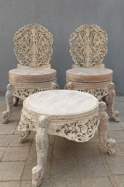 White & Gold Chanioti Chair Table Set | Luxury Pakistan