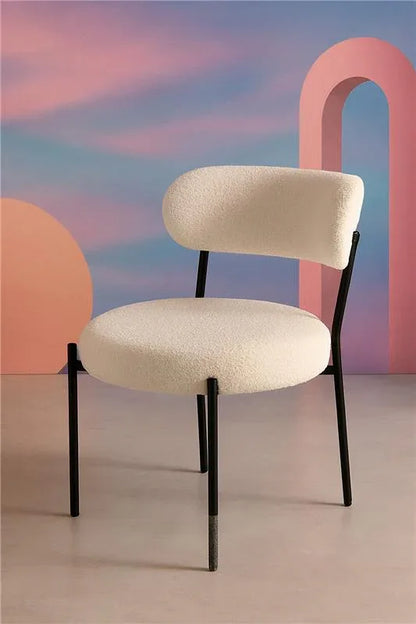 White Bouclé Dining Chair | Elegant & Comfortable Seating