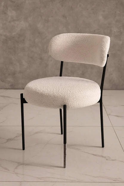 White Bouclé Dining Chair | Elegant & Comfortable Seating