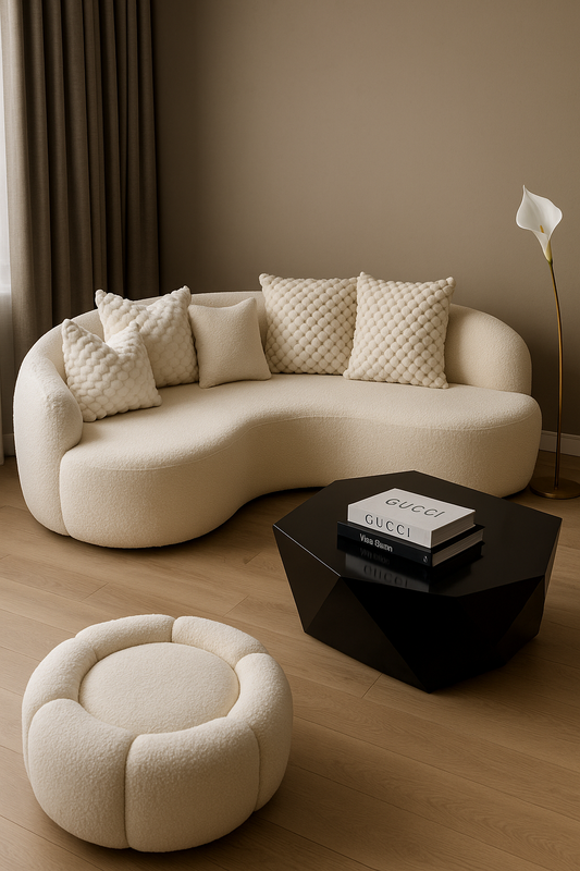 White Boucle Curved Sofa – Modern Luxury Seating