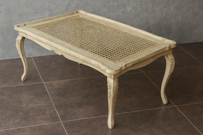 White Cane Center Table – Rectangle Wood & Glass