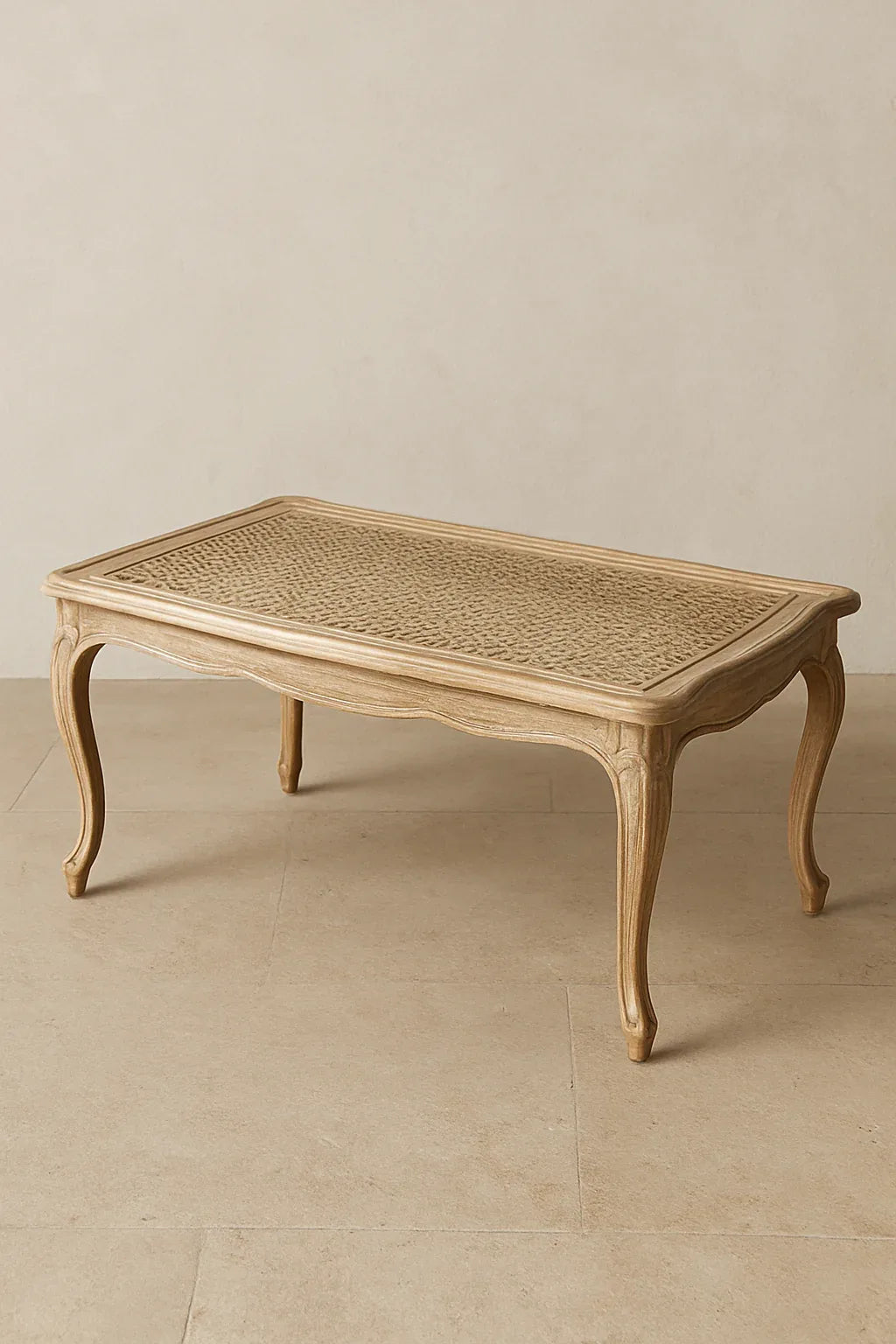White Cane Center Table – Rectangle Wood & Glass