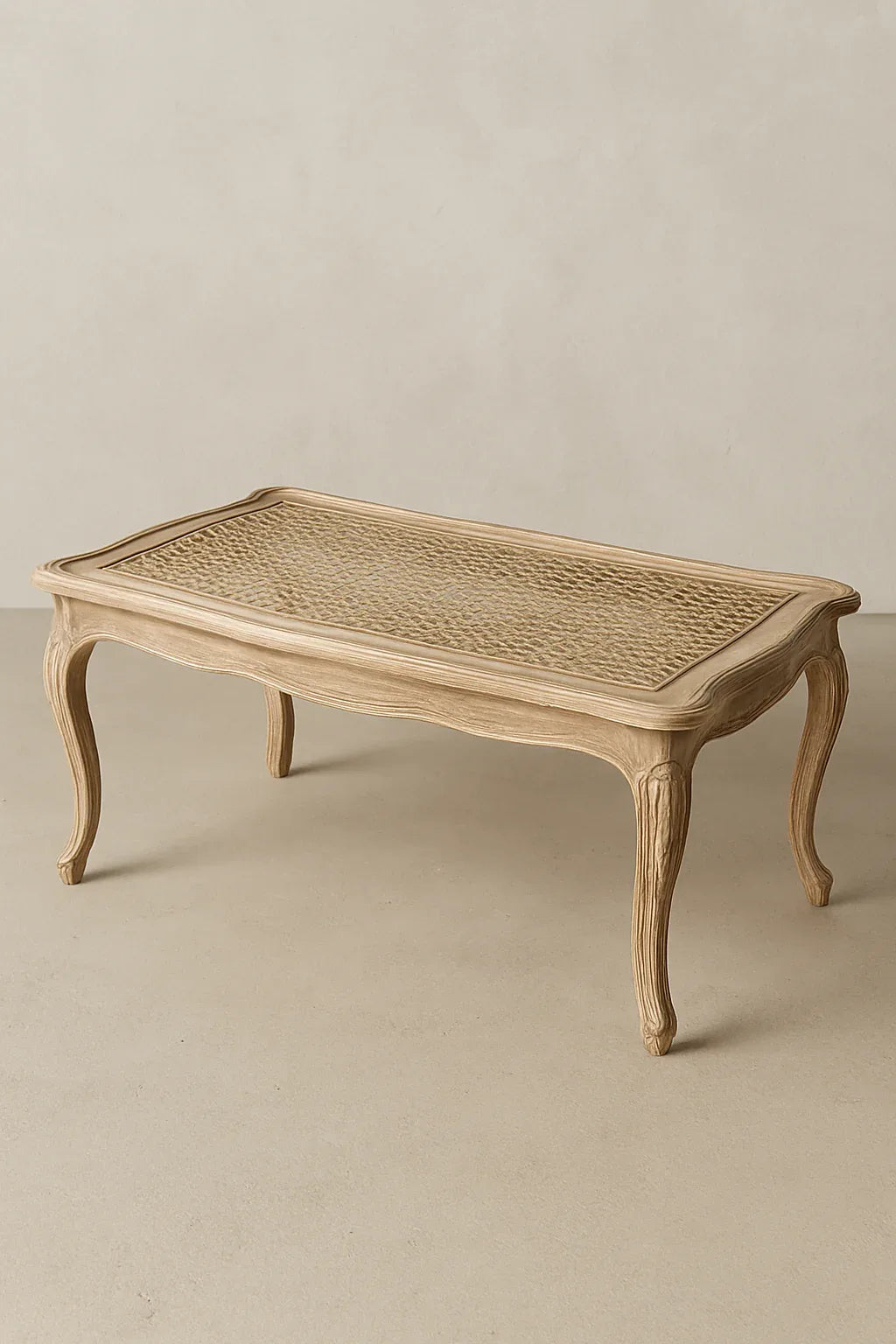 White Cane Center Table – Rectangle Wood & Glass