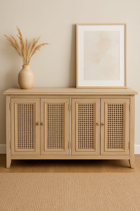 White Cane Side Board – Elegant Deco Finish