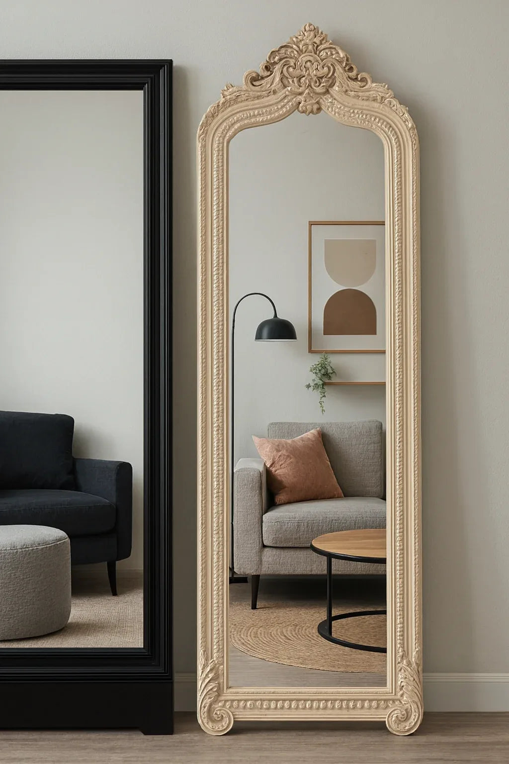 White Carved Standing Mirror in Pakistan – 6x2 Ft Mirror