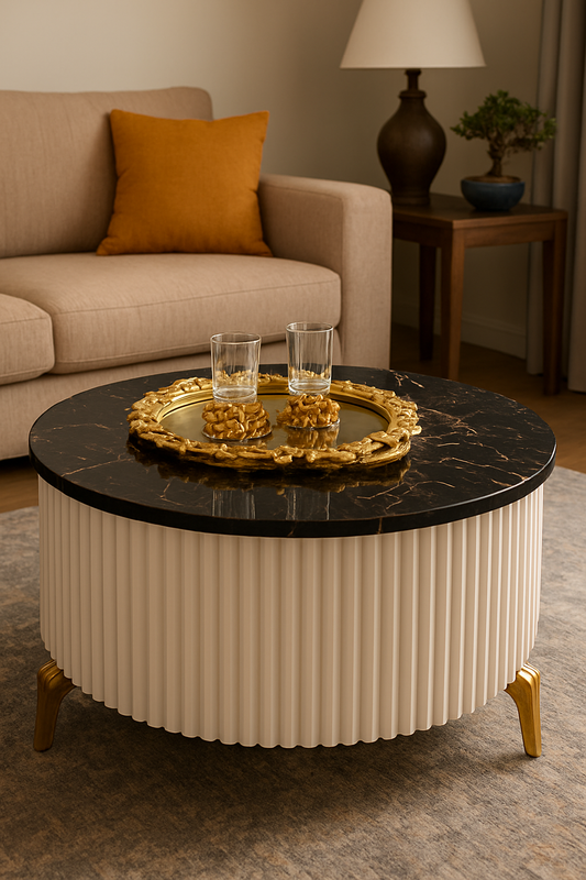 White Jenny Coffee Table – Rotating Top & Gold Legs