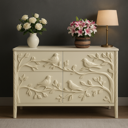 Wing Whisper Console – Off-White CNC Design, MDF Luxury