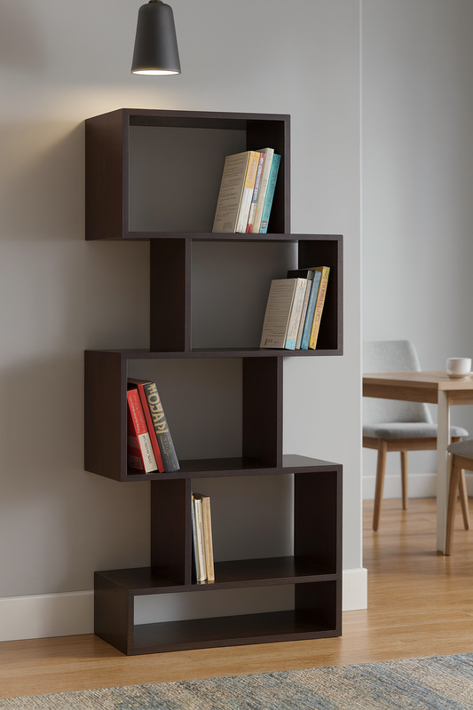 Zig Zag Book Floor Case in Pakistan – Walnut Brown Shelf